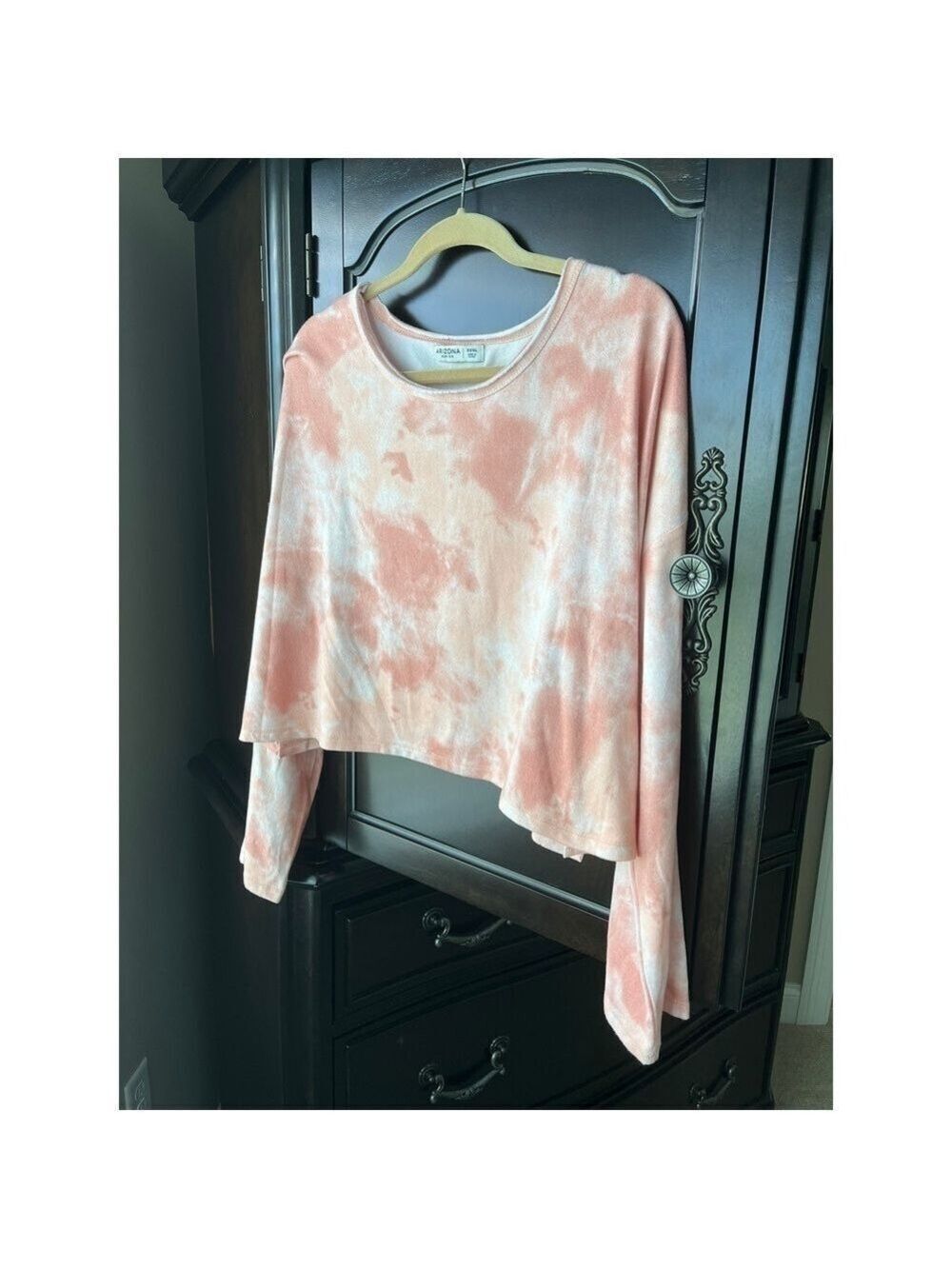Arizona Jean Co Long Sleeve Scoop Neck Top Coral Tie Dye XXXL